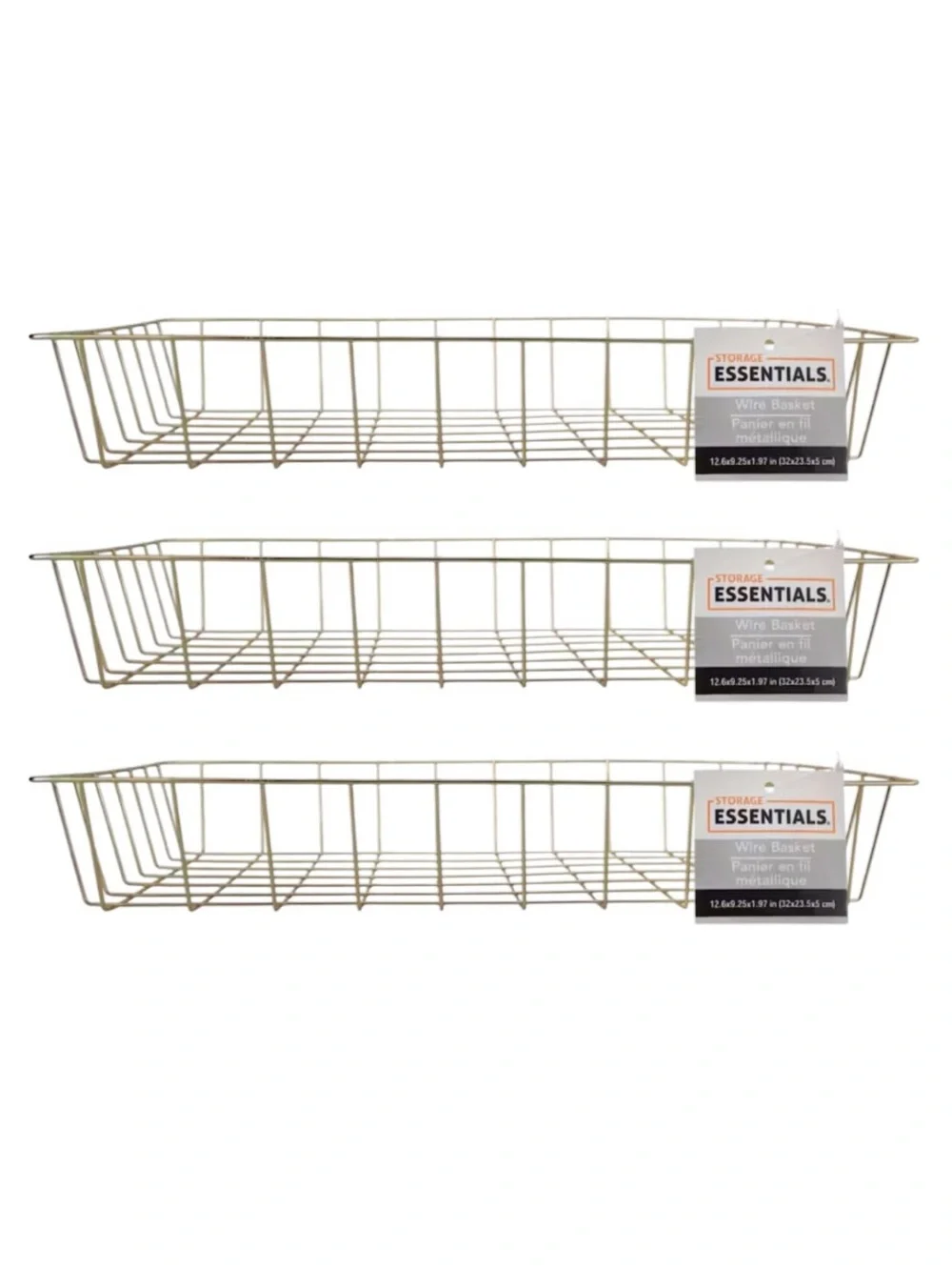 3 Pack Essentials Gold Wire Rectangular Tray Baskets NWT